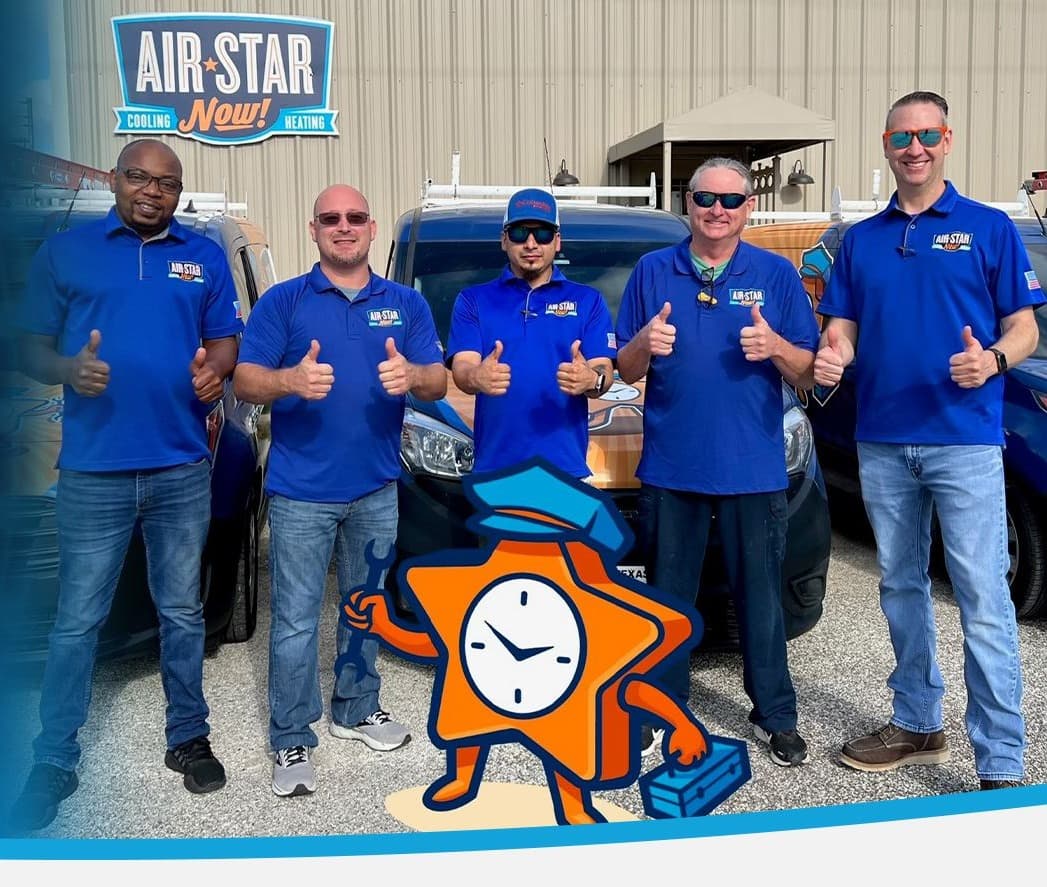 The Air Star Now crew outside the shop, thumbs up