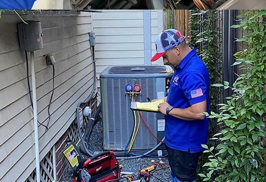 An Air Star Now technician taking gauge readings on a condenser
